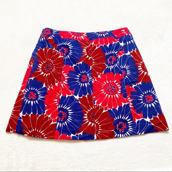 Boden Skirts Boden Red White And Blue Retro Floral Pleated Bold